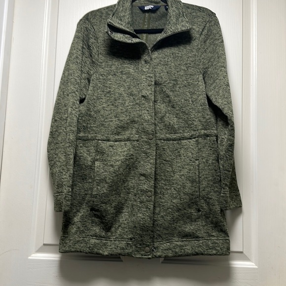 LANDS END Sweater Fleece Full Zip Jacket Sz Medium Olive Green Heather - Picture 1 of 7